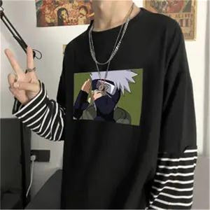 Cool Spring Naruto Print Men's T Shirt Long Sleeve Harajuku Unisex Japanese Anime Streetwear