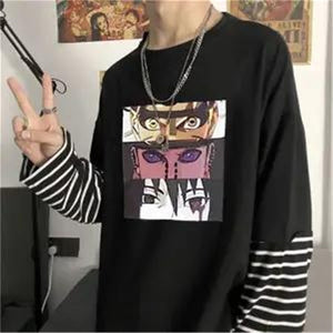 Cool Spring Naruto Print Men's T Shirt Long Sleeve Harajuku Unisex Japanese Anime Streetwear