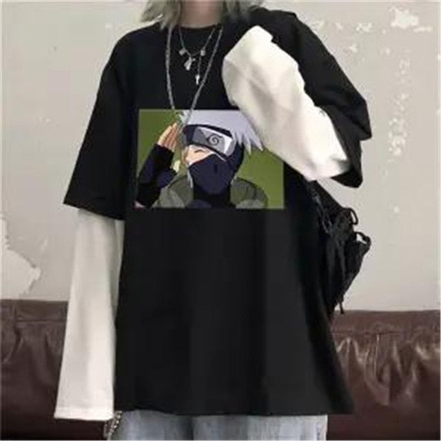 Cool Spring Naruto Print Men's T Shirt Long Sleeve Harajuku Unisex Japanese Anime Streetwear