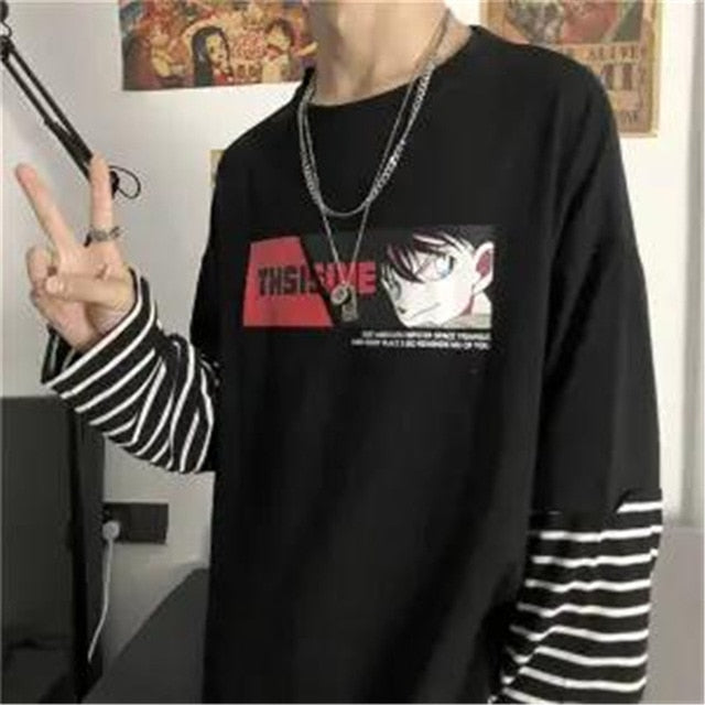 Cool Spring Naruto Print Men's T Shirt Long Sleeve Harajuku Unisex Japanese Anime Streetwear