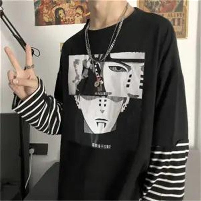 Cool Spring Naruto Print Men's T Shirt Long Sleeve Harajuku Unisex Japanese Anime Streetwear