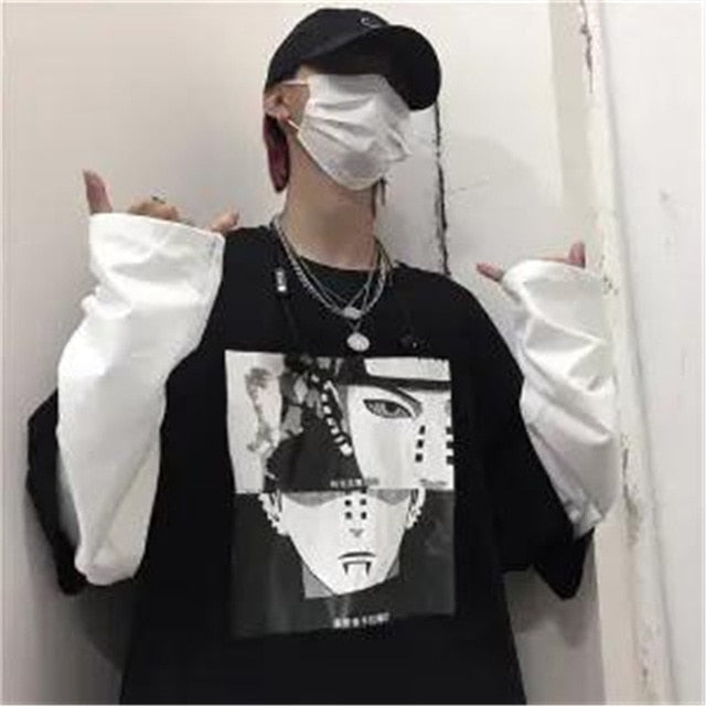 Cool Spring Naruto Print Men's T Shirt Long Sleeve Harajuku Unisex Japanese Anime Streetwear