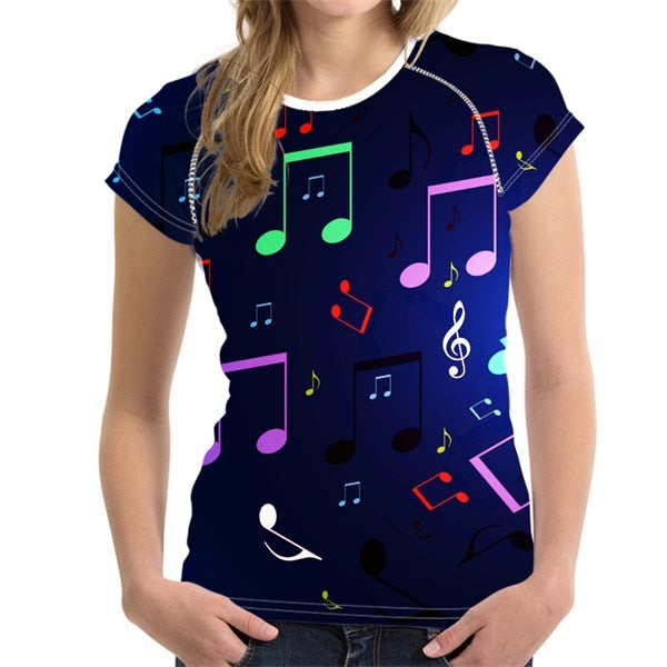 Stylish Music Note Print Summer T Shirts For Teen Girl