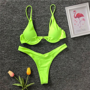 Sexy Beachwear Thong Bikini Lady's Underwired Push Up Swimsuit heistwear.com