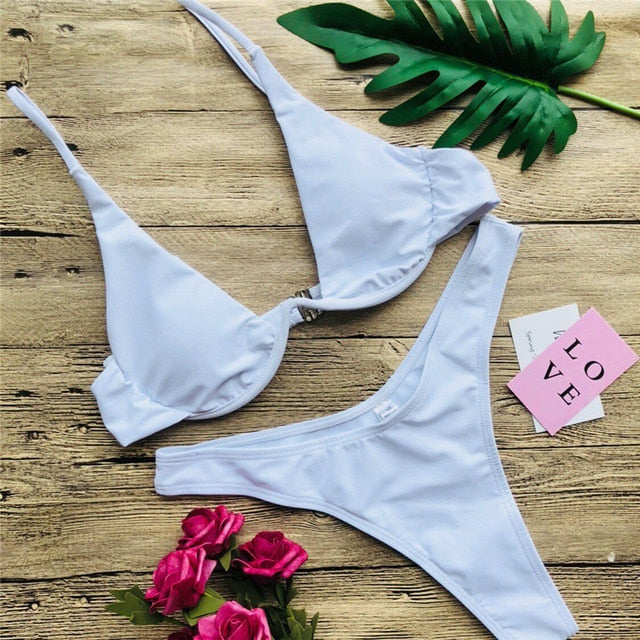 Sexy Beachwear Thong Bikini Lady's Underwired Push Up Swimsuit