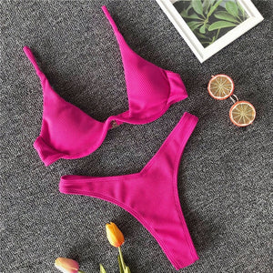 Sexy Beachwear Thong Bikini Lady's Underwired Push Up Swimsuit heistwear.com