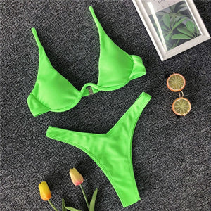 Sexy Beachwear Thong Bikini Lady's Underwired Push Up Swimsuit heistwear.com