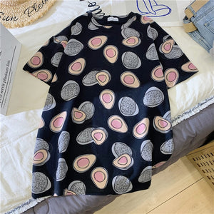 GCAROL 2020 Spring Summer Women Cartoon T-shirt Oversized Graphic Stripes Graffiti