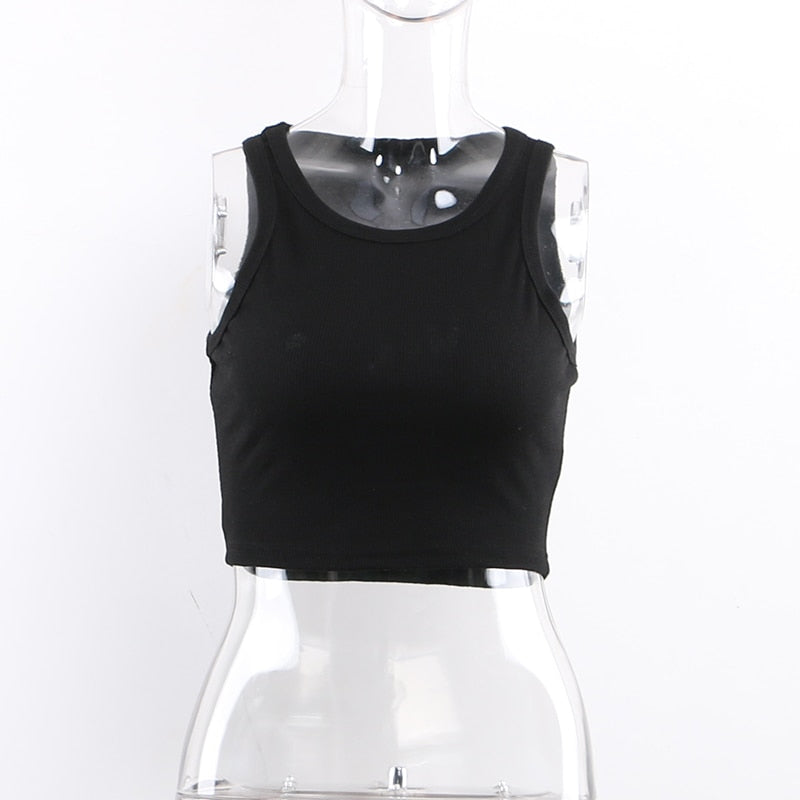 Forefair Ribbed Tank Tops Sexy Crop Vest