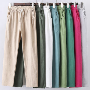 Lace Up Summer Pants Women Sweatpants Pantalon Femme Candy Colors Cotton Linen Harem Pants