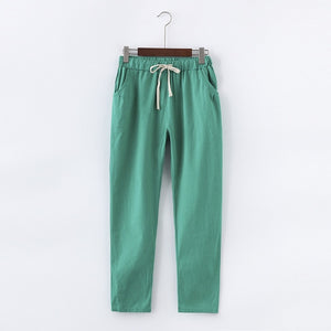 Lace Up Summer Pants Women Sweatpants Pantalon Femme Candy Colors Cotton Linen Harem Pants