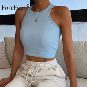 Forefair Ribbed Tank Tops Sexy Crop Vest