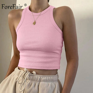 Forefair Ribbed Tank Tops Sexy Crop Vest