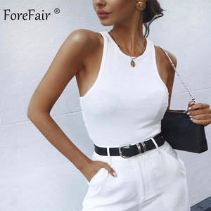 Forefair Ribbed Tank Tops Sexy Crop Vest