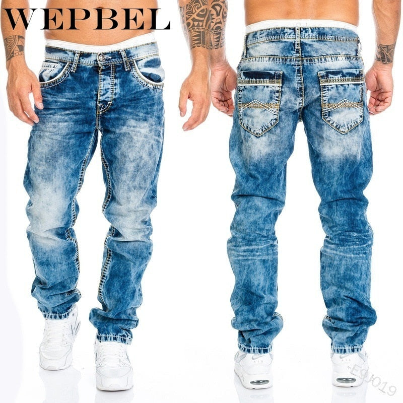 WEPBEL Men's Fashion Jeans Casual Full Length Hip-Hop Cowboy Jeans