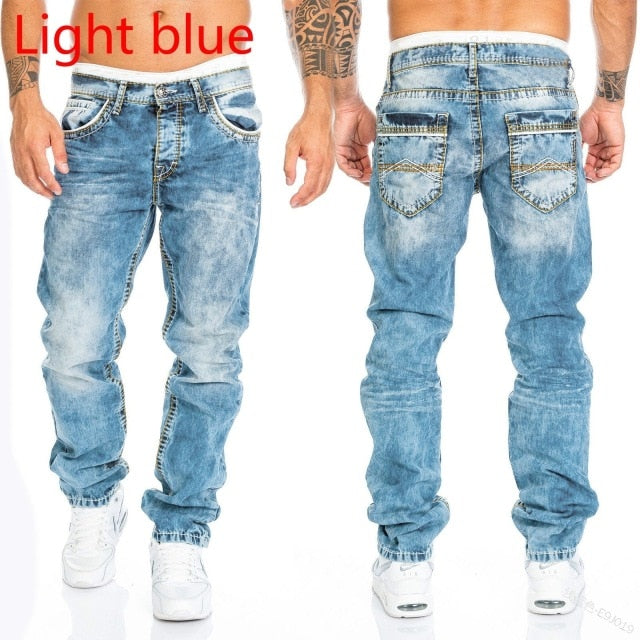 WEPBEL Men's Fashion Jeans Casual Full Length Hip-Hop Cowboy Jeans