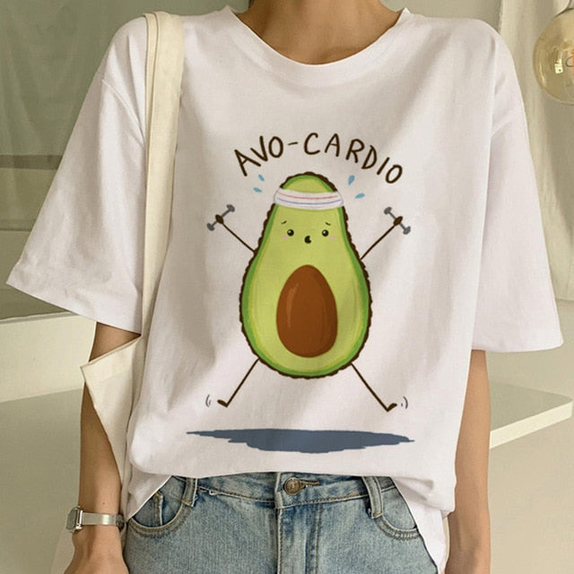 Kawaii Cartoon T-Shirt Women Avocado Short Sleeve