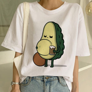 Kawaii Cartoon T-Shirt Women Avocado Short Sleeve