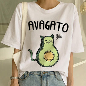 Kawaii Cartoon T-Shirt Women Avocado Short Sleeve