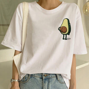 Kawaii Cartoon T-Shirt Women Avocado Short Sleeve