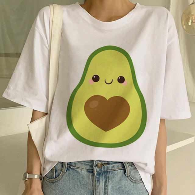 Kawaii Cartoon T-Shirt Women Avocado Short Sleeve