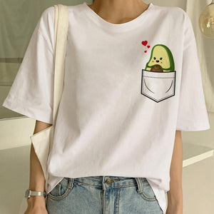 Kawaii Cartoon T-Shirt Women Avocado Short Sleeve