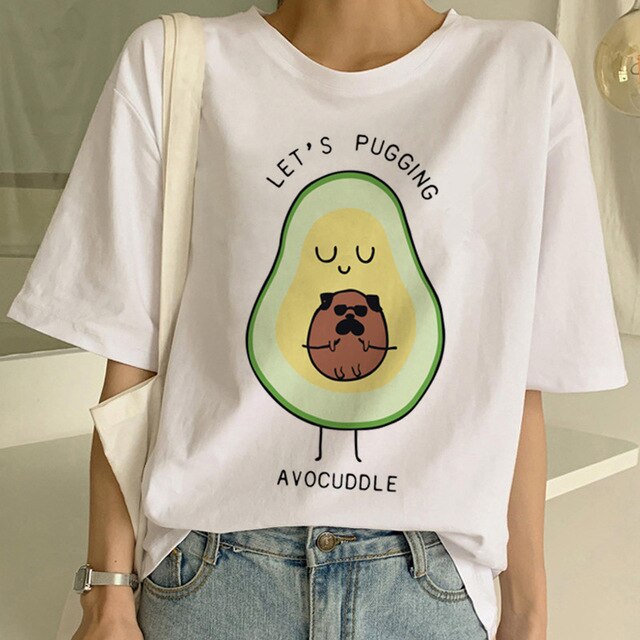 Kawaii Cartoon T-Shirt Women Avocado Short Sleeve