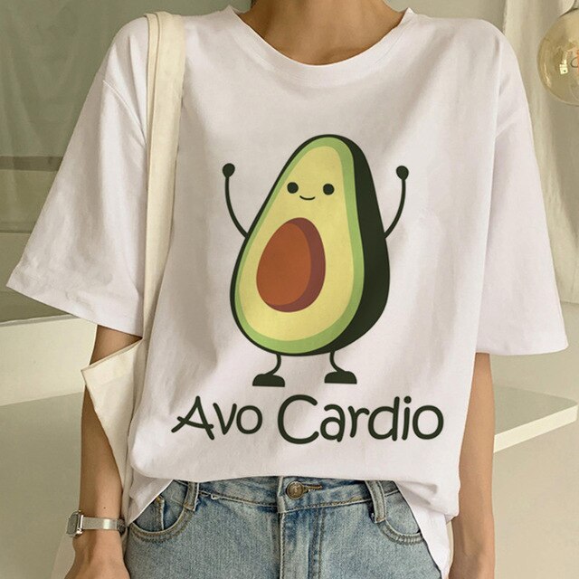 Kawaii Cartoon T-Shirt Women Avocado Short Sleeve