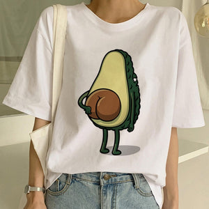 Kawaii Cartoon T-Shirt Women Avocado Short Sleeve