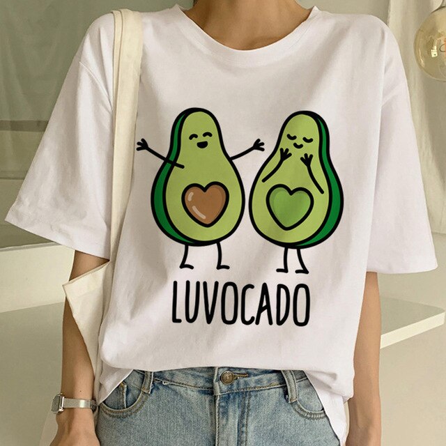 Kawaii Cartoon T-Shirt Women Avocado Short Sleeve