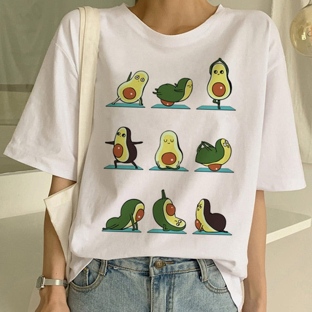 Kawaii Cartoon T-Shirt Women Avocado Short Sleeve