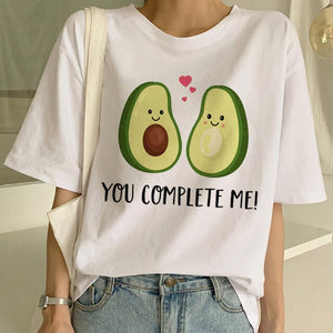 Kawaii Cartoon T-Shirt Women Avocado Short Sleeve