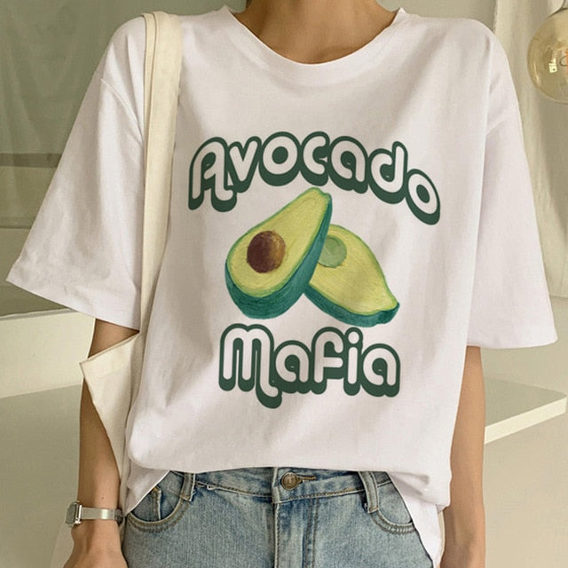 Kawaii Cartoon T-Shirt Women Avocado Short Sleeve