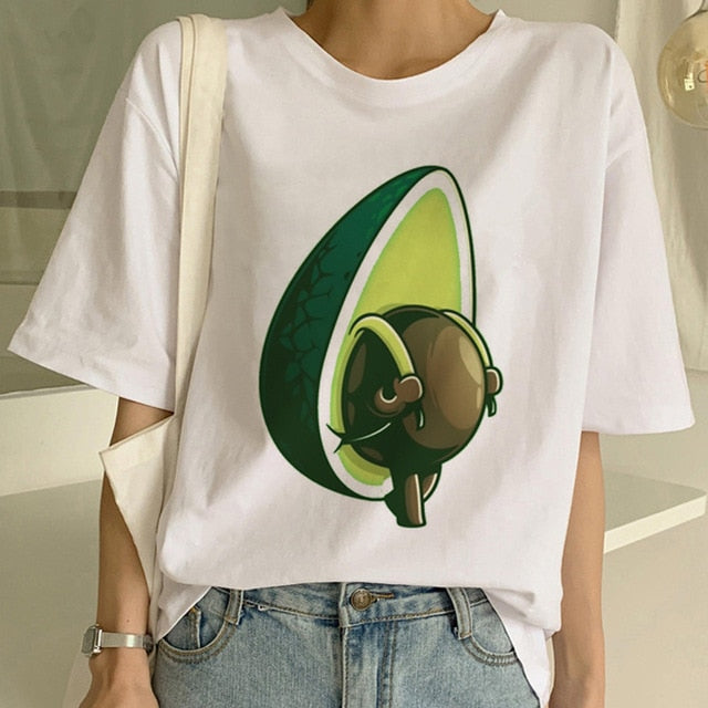 Kawaii Cartoon T-Shirt Women Avocado Short Sleeve