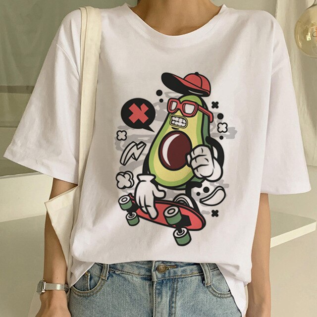 Kawaii Cartoon T-Shirt Women Avocado Short Sleeve