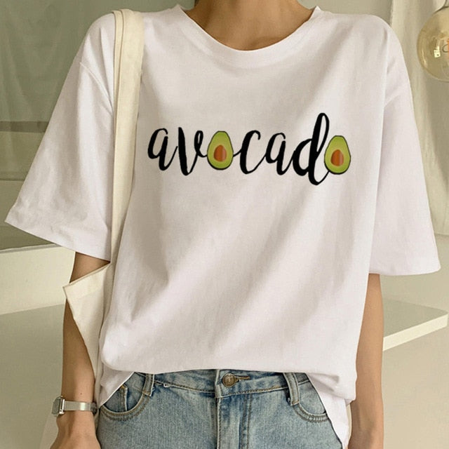 Kawaii Cartoon T-Shirt Women Avocado Short Sleeve