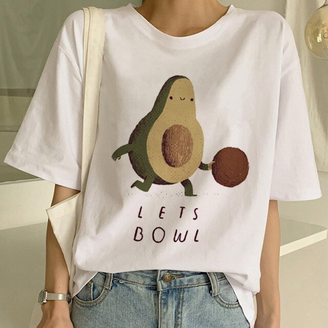 Kawaii Cartoon T-Shirt Women Avocado Short Sleeve