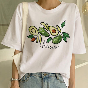 Kawaii Cartoon T-Shirt Women Avocado Short Sleeve