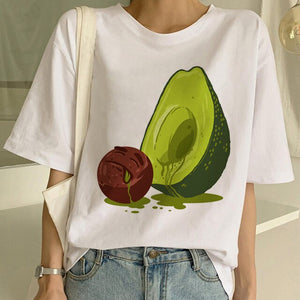 Kawaii Cartoon T-Shirt Women Avocado Short Sleeve