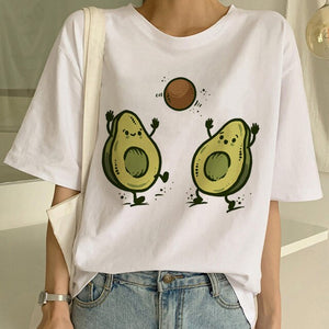 Kawaii Cartoon T-Shirt Women Avocado Short Sleeve