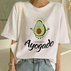 Kawaii Cartoon T-Shirt Women Avocado Short Sleeve