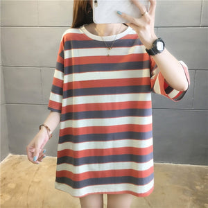 GCAROL 2020 Spring Summer Women Cartoon T-shirt Oversized Graphic Stripes Graffiti