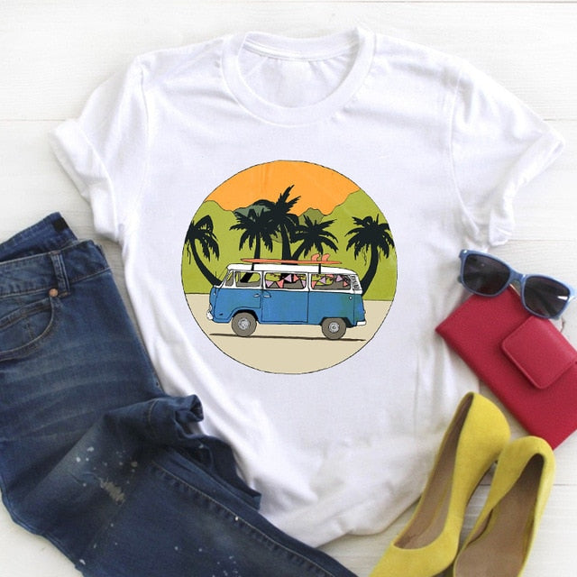 Women Road Trip Travel Vacation Printed Cute 90s Summer Top Shirt