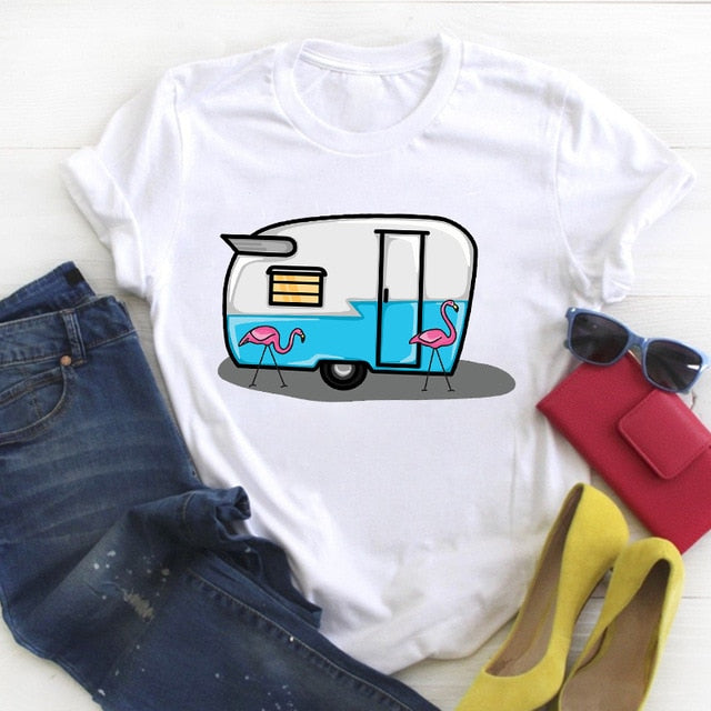 Women Road Trip Travel Vacation Printed Cute 90s Summer Top Shirt