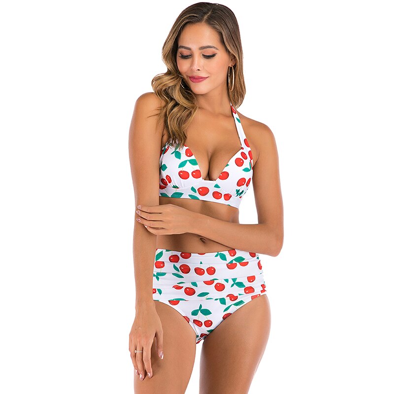 Bikini Swimsuit Women Swimwear Push Up Bikinis Set Cherry Print