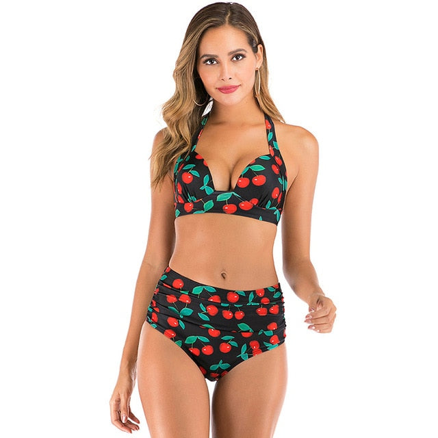 Bikini Swimsuit Women Swimwear Push Up Bikinis Set Cherry Print