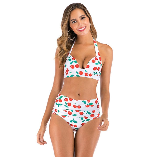 Bikini Swimsuit Women Swimwear Push Up Bikinis Set Cherry Print